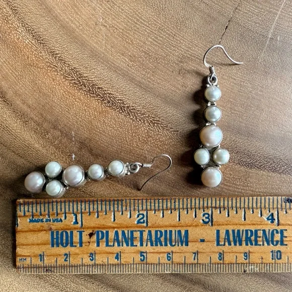 925 Sterling Silver Pearl Dangle Earrings - White & Pink Pearl Drop Artisan - Picture 7 of 7